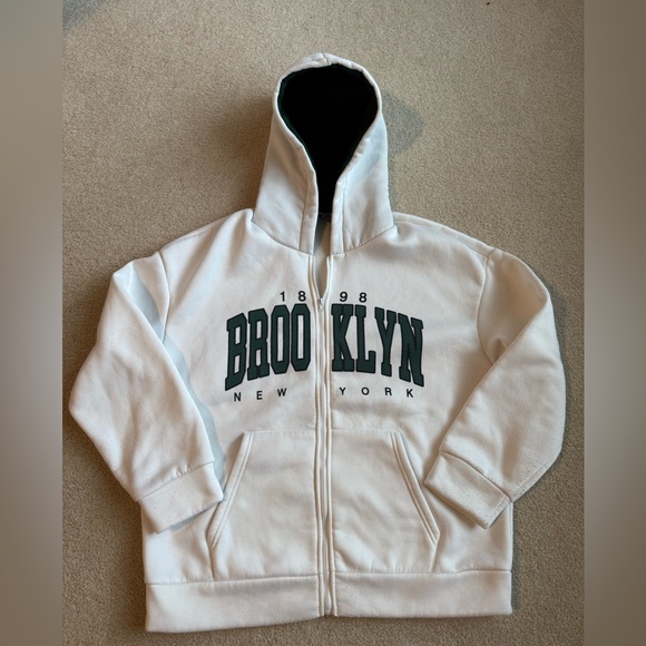 Men’s White 'Brooklyn New York' Sweatshirt Hoodie Size Large - Picture 2 of 12